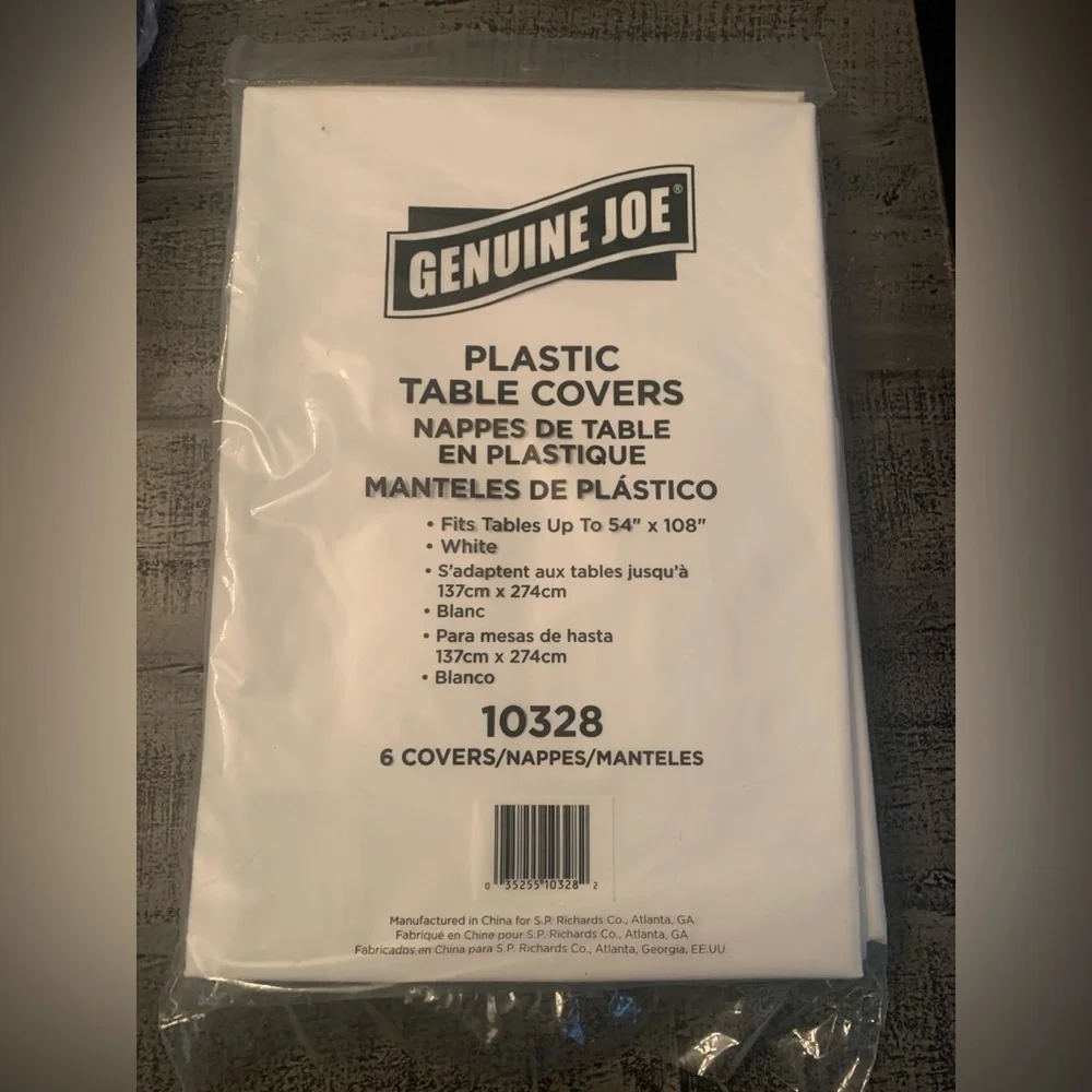 White Plastic Genuine Joe Table Covers, 6 Pack, 54”X108” NWT